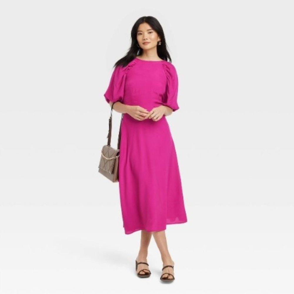 Women's Puff Short Sleeve Dress - A New Day™ Color Pink Size Small New With Tags